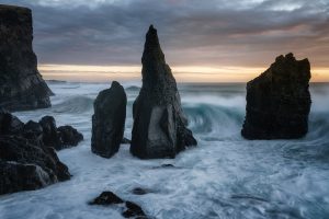 Iceland sea stacks at sunset
